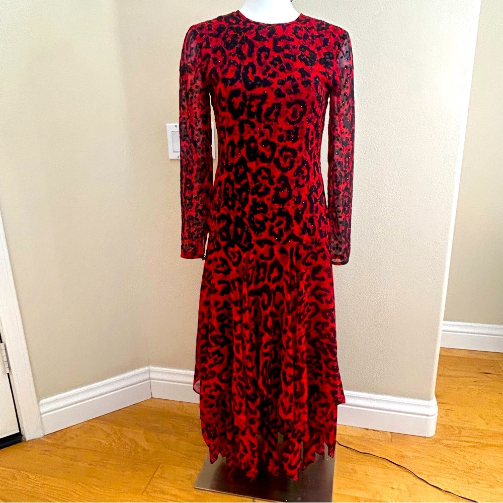 Vintage A.J. Bari Salsa Cocktail Dress Red with Black Leopard Animal Print USA - Picture 2 of 10